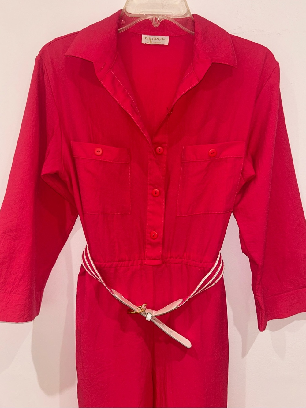 Donnkenny Vintage Jumpsuit Red Button-Front with Belt, Size S